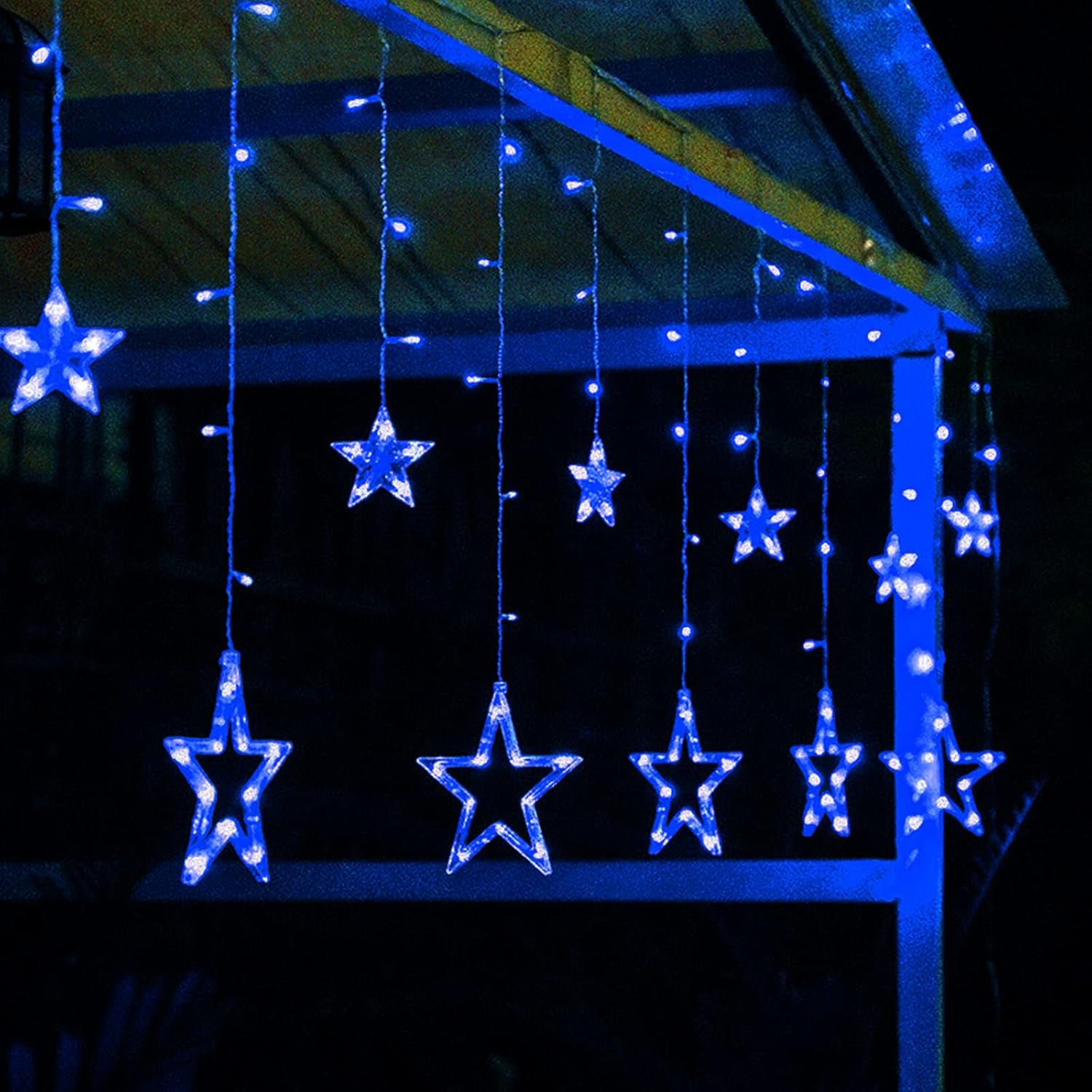 12 Stars 138 LED Christmas Star Lights, Curtain String Lights Plug in for Bedroom Wall Decor with 8 Lighting Modes, Waterproof Window Ramadan Decorations Wedding Garden Christmas Decorations (Blue)