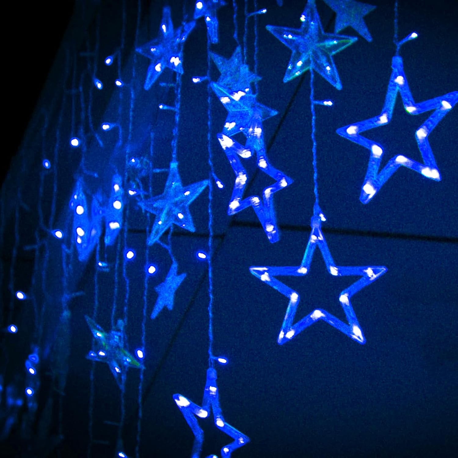 12 Stars 138 LED Christmas Star Lights, Curtain String Lights Plug in for Bedroom Wall Decor with 8 Lighting Modes, Waterproof Window Ramadan Decorations Wedding Garden Christmas Decorations (Blue)