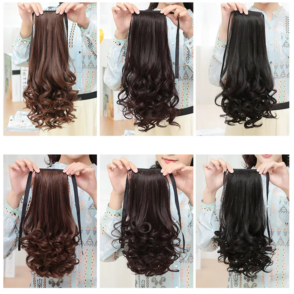 Brown Black Heat Resistant Synthetic Hair Extensions Pony Tail Hair Extensions Drawstring Ponytail 12" Hair Extensions