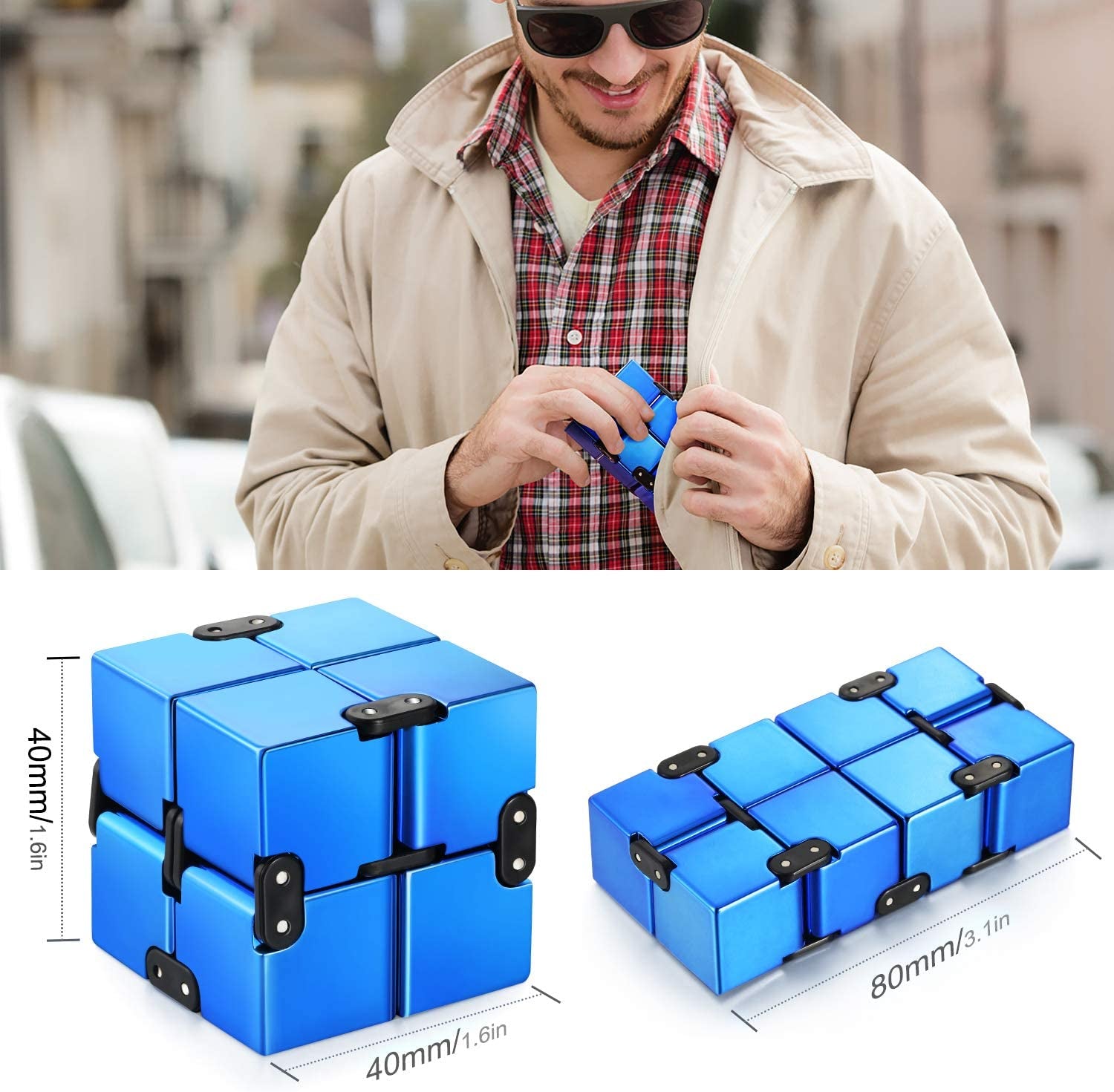 Infinity Cube Fidget Toy, Hand Killing Time Transform Cubes Magic Cubes for Kids and Adults (Blue)