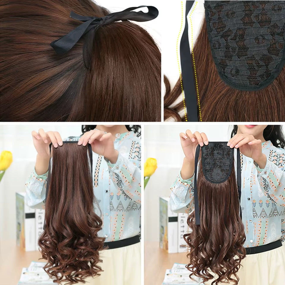 Brown Black Heat Resistant Synthetic Hair Extensions Pony Tail Hair Extensions Drawstring Ponytail 12" Hair Extensions