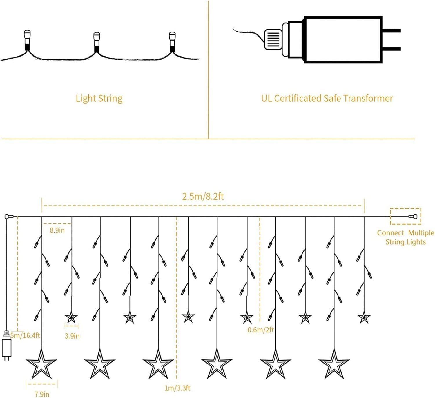 12 Stars 138 LED Christmas Star Lights, Curtain String Lights Plug in for Bedroom Wall Decor with 8 Lighting Modes, Waterproof Window Ramadan Decorations Wedding Garden Christmas Decorations (Blue)